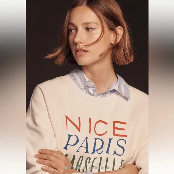 Anthropologie Cream Graphic Sweatshirt - Picture 3 of 9